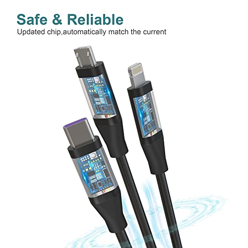 Кабел за зареждане KETAKY Plus от USB C до няколко устройства, Кабел за зареждане от няколко мобилни телефони с дължина 6 метра / 2 m, 5 в 1, Спирален Кабел за зареждане на iPhone, US