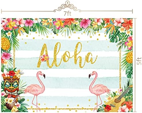 Maijoeyy 7x5ft Luau на Фона на Партито по случай рождения Ден на Летния Фламинго, Тропически Цветя Хавайски Плаж Фон За Снимки Тики Алоха Фон за Парти в чест на рождения Ден ?