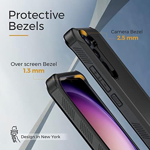 MOTIVE за Samsung Galaxy S23 Plus, сверхпрочный чанта-кобур с клип за колан, четырехслойный Здрав калъф за телефон Военен проба - Черно, дизайн в Ню Йорк | Серия Bunker