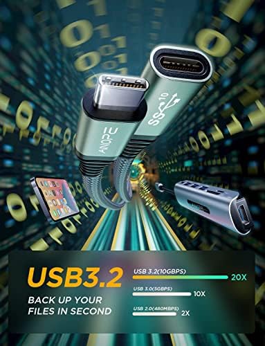 Удължител AINOPE USB C, [2 М / 6,6 фута / 10 Gbit/s] Прехвърляне на данни по USB 3.2 удължителен кабел USB Type