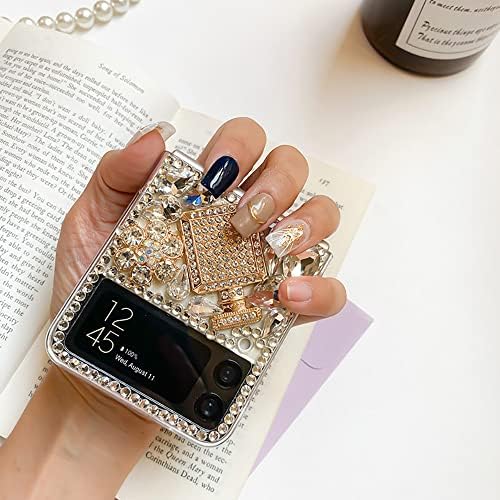 Калъф Poowear за Samsung Galaxy Z Flip 3 5G, Луксозен калъф с диаманти, кристали, 3D Парфюм бутилка и Цветния