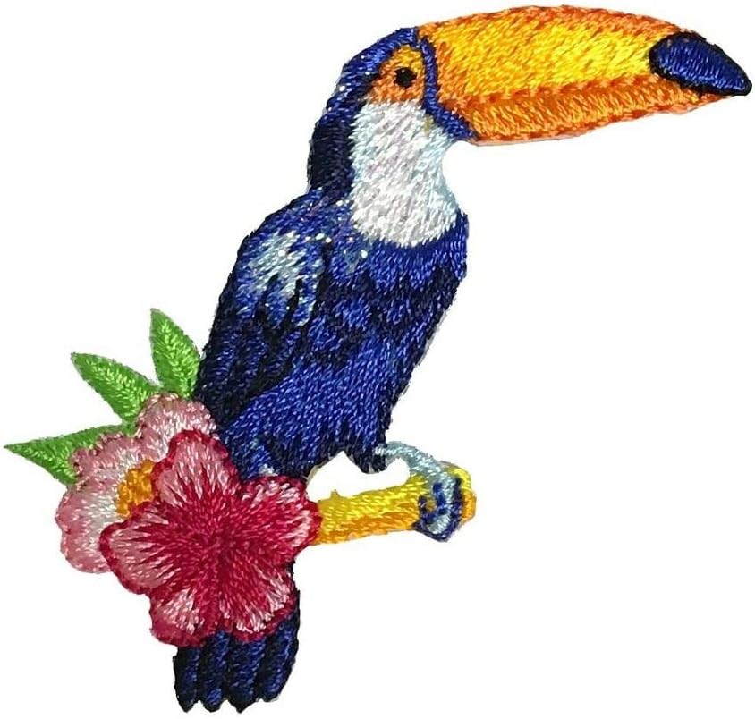 Нашивка с аппликацией под формата на Тукана - Тропически цветя, Иконата с птица 2.25 (Гладится), Бродирана нашивка