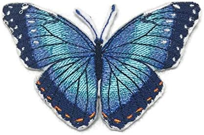 Обичай и уникални, Невероятни цветни пеперуди [Blue Morpho], Бродирани желязо нашивке [4 x 2.5] Произведено в САЩ]
