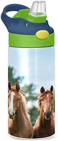Бебешко шише за вода Kigai Облачно Tree Horse, Не Съдържа BPA, Бутилка за Вода от Неръждаема Стомана с Вакуумна Изолация, със Сламен Капак, Запечатани Колба с Двойни Стени за