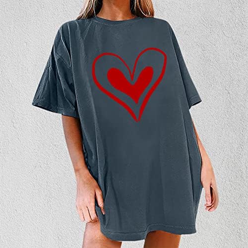 Дамски тениски Love Heart с Графичен Дизайн Оверсайза, Тениски в Деня на Св. Валентин, Блузи, Реколта Тениски с кръгло деколте и Къси Ръкави, Свободни Ежедневни Тениски