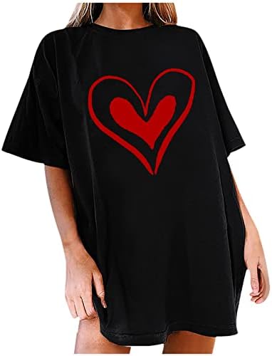 Дамски тениски Love Heart с Графичен Дизайн Оверсайза, Тениски в Деня на Св. Валентин, Блузи, Реколта Тениски с кръгло деколте и Къси Ръкави, Свободни Ежедневни Тениски