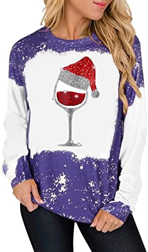 Дамски Ризи с дълъг Ръкав, Потници, Коледна Шапка за Чаши Вино, Графични Секси Блузи С V-образно деколте, Ежедневни Тренировочная Коледна Блуза