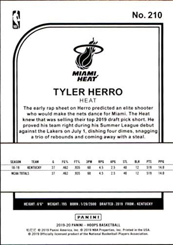 2019-20 Баскетболно карта начинаещ Маями Хийт Панини НБА Хупс #210 Тайлър Херро