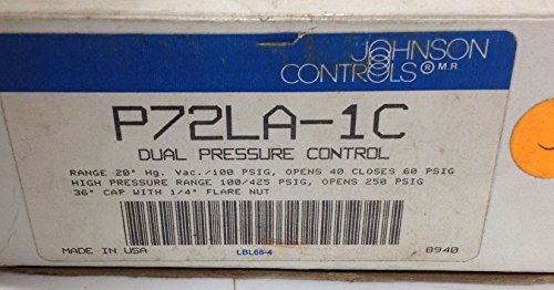 Johnson Controls P72LA-1C Penn Series P70 Стандартни Електромеханични Регулатор на налягането, прекъсвач SPST, 20 Hg-100 паунда на квадратен инч, Фиксиран Ръчно нулиране заключване