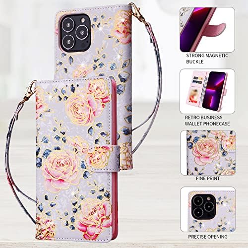 MEOORHE Популярният калъф-награда от изкуствена кожа с блестящи цветя и чантата за iPhone 14 13 12 11 8 7 X