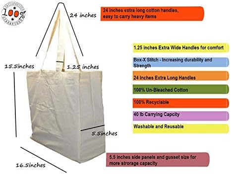 За многократна употреба Холщовые чанти за храни ZBasics - 15,5 x 16,5 x 5,5 инча (4 опаковки)