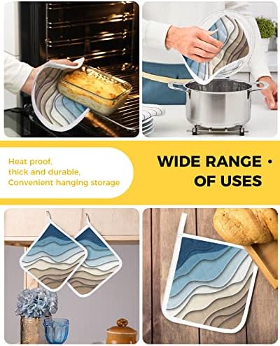 Кухненски ръкавици Комплект от 4 Нескользящих Прихваток, Абстрактни Плажни кухненски ръкавици в Омбре стил,