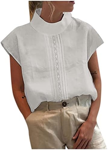 Блузи с имитация на шията за Жени, Мешковатая Памучен Бельо Тениска с Изрезки, Лятна Мода Однотонная Риза с