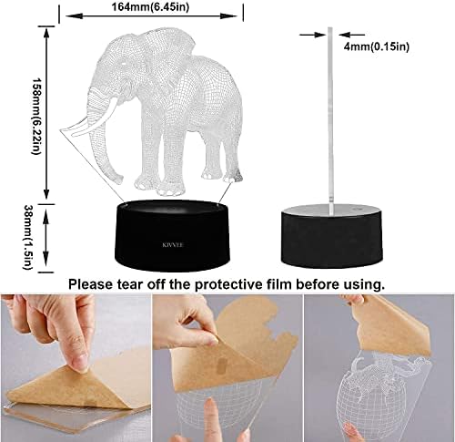 KIVVEE Elephant Визуална 3D Лампа Илюзия 2D лека нощ Коледен Коледен Фестивал на Рожден Ден на Св. Валентин