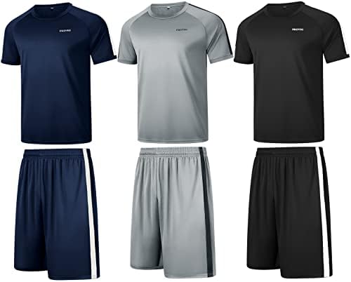 RPOVIG Ризи Панталони Тренировъчен Комплект: Мъжки Дрехи суха засаждането на 3 опаковки, Кратък комплект дрехи