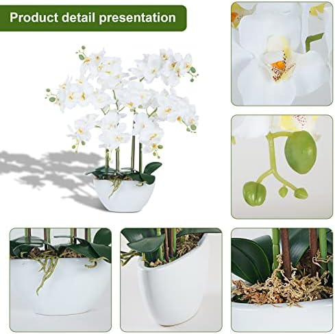 Изкуствени Цветя и растения, Орхидея Ziwon в Керамични саксия, Бели Изкуствени Орхидея Phalaenopsis за Украса