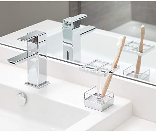 IDesign е Прозрачна Метална Кутия с капак за организиране и съхранение на Баня, Кухня, Плотове, писмено масата и тоалетна масичка, 5 x 3 x 4, Бистра и Хром
