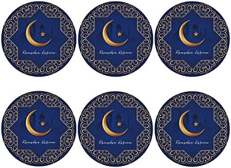 6 Бр. Набор на Каботажните Кръгла форма, Подложка за чаша с изображение на свещения месец Рамадан Карим на Луната