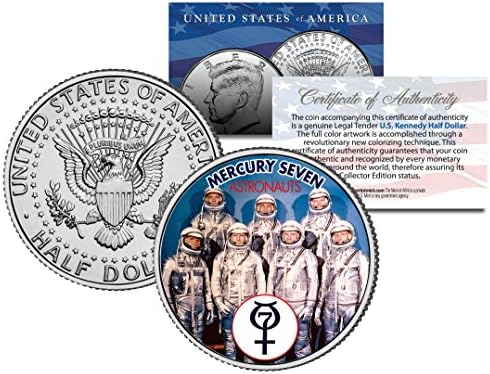 МЕРКУРИЙ СЕДЕМ АСТРОНАВТИ Раскрашенная Полудолларовая Монета Кенеди САЩ Оригинала на НАСА 7