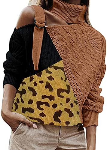 Жена Пуловер Оверсайз с дълъг ръкав и яка-часова, От Една страна, Вязаный Пуловер без Презрамки, Топ, Пуловери
