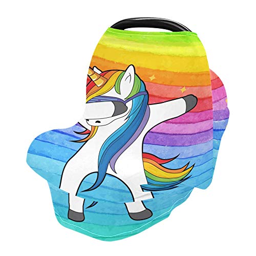 YYZZH Цветни Райета Rainbow Unicorn, Сверкающая Звезда, Еластичен Калъф За Детско столче за кола, Навес за Бебета,