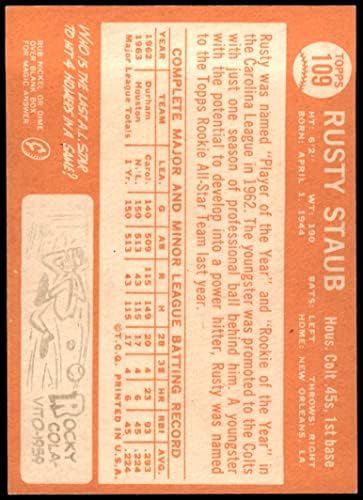1964 Topps 109 Расте Стауб Хюстън Колт 45s (Бейзболна картичка) VG/БИВШ Колт 45s