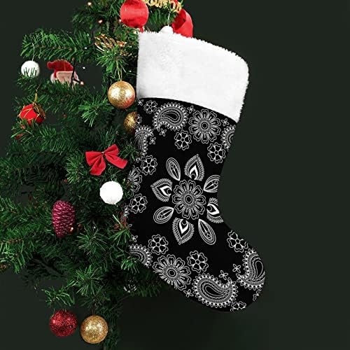Черно-Бяла Кърпа С Принтом, Коледни Окачени Чорапи, Чорапи за Коледната Елха, Камина, Празнично Дома