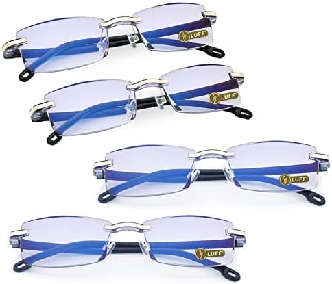 Леки очила за четене без рамки LUFF Очила с прозрачни лещи, Блокиране на Синя светлина, 4paris