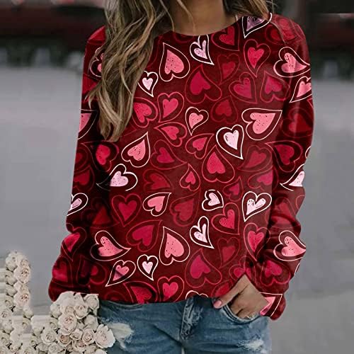 Ден на Свети Валентин, Пуловер Размер Плюс, Дамски Блузи С кръгло деколте, Пуловер с дълъг Ръкав, Графичен Топ