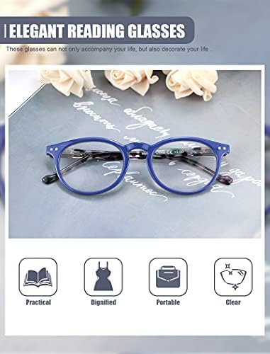 Очила за четене MDee, 3 опаковки, дамски класически кръгли сини очила за четене, блокер светлина, женски извити