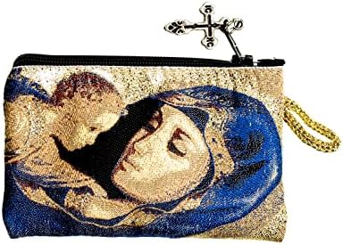 Торбичка за четок Мадона с младенеца, изработена ръчно, на лигавицата, Произведени в Турция от висококачествени метални нишки (синьо - Малък).