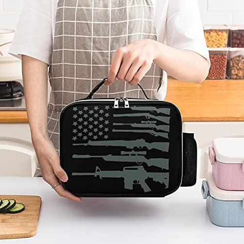 Пистолет Флаг на САЩ Черна Изолирано Чанта за Обяд С Принтом Кожена Чанта-Тоут Подвижна Дръжка С Ключалка за