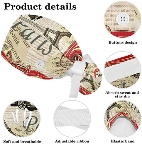 Медицински шапки MUOOUM Регулируема Работна Шапка с Копчета и Лък, Ластикът за коса от Лама Алпака, Кактуси
