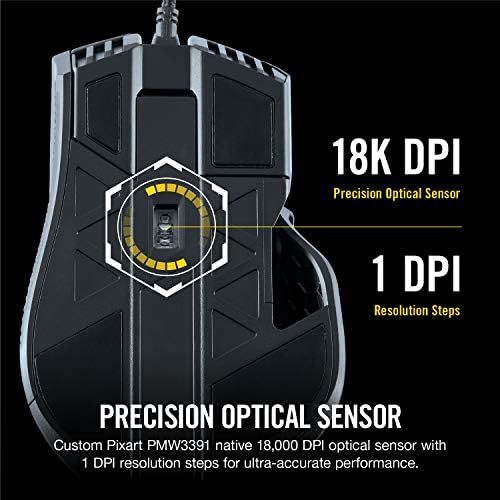 Детска мишката Corsair Ironclaw RGB - FPS и MOBA - Оптичен сензор с резолюция от 18 000 dpi - RGB LED подсветка,