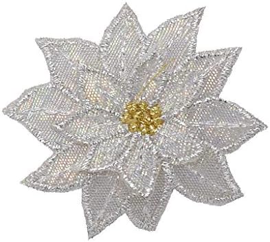 Малка бяла коледна звезда - Коледно цвете - 3-D - Бродирана нашивка Желязо