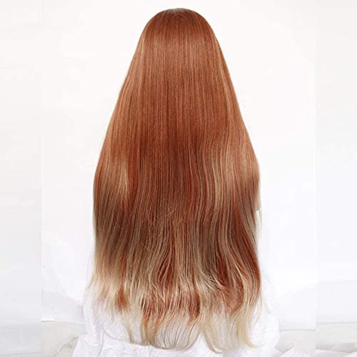 Добре перуки европейски и модерен перука от химически влакна женски 26 инча медно-жълт наклон Дълга права коса