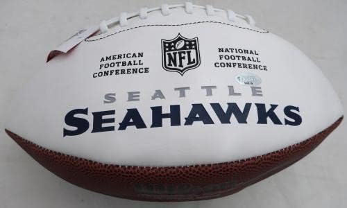 Футболна топка с бяло лого на Seattle Seahawks с автограф на Тайлера Локетта (Плосък) MCS Holo 90819 - Футболни