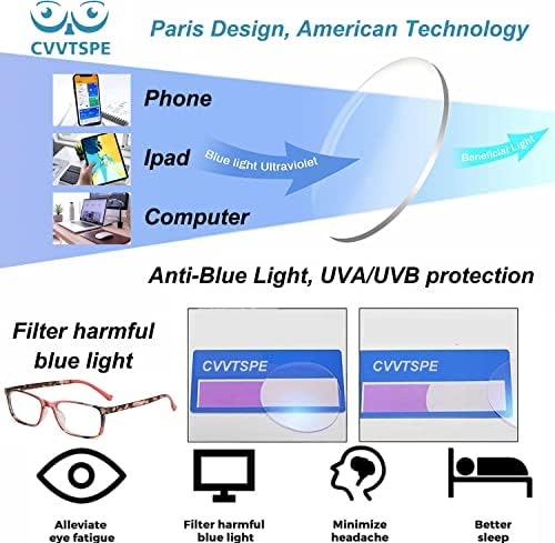 CVVTSPE 4 опаковки мъжки и женски Очила за четене със защита от синя светлина, UV/антибликовой филтриране, по-леки