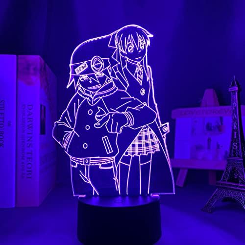Голям Размер Аниме led Лампа Soul Eater за Спални Декоративен лека нощ, Подарък За Рожден Ден Детска Стая 3D Настолна Лампа Манга Soul Eater (Цвят: B)