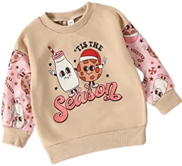 Пуловер Унисекс за малки момчета и момичета, Коледен пуловер с мляко и бисквити, на Ваканционния Сезон, Коледен