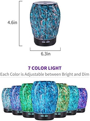 Слама Стъклен Дифузер Овлажнител на Етерично Масло За Ароматерапия с 7 Цветни Лампи и Безводен Автоматично Изключване,