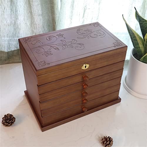 TREXD Дървена Кутия за съхранение на Ковчег за Бижута Органайзер В китайски стил Ретро с Голям Капацитет от
