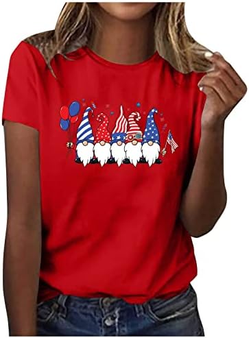 Тениски 4 юли, за жени, Момичета, Хубава Тениска с образа на Джудже, Американски Флаг, Къс Ръкав, през Цялата