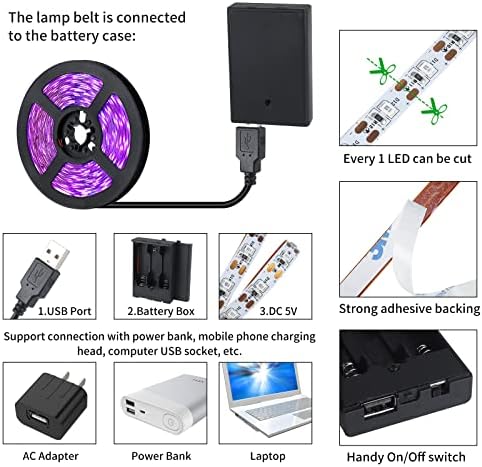 NEWREACH 16,4 подножието USB черна светлинна лента с батерии отделение, 5 В led черна светлинна лента 300 светодиода