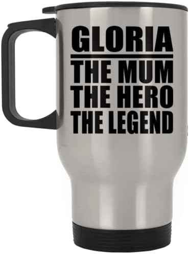 Designsify Глория, Мама, Герой, Легенда, една Сребърна Чаша За Пътуване, 14 грама, на Изолиран Чаша от Неръждаема