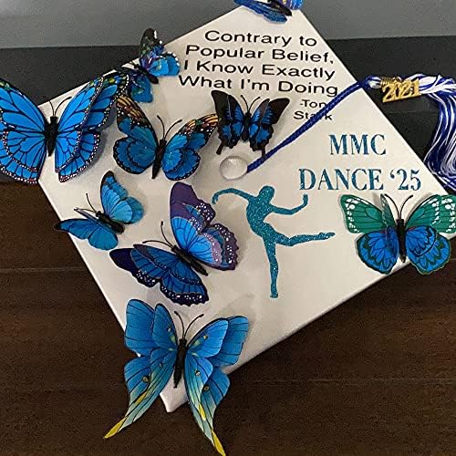 3D Декорация във формата на пеперуда, BOPART 24 бр. Сини Пеперуди Стенен Декор на Магнитен Стикер във формата