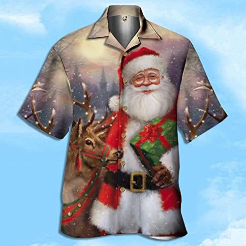 XXBR Коледни Мъжки Ризи с копчета и Къс ръкав, Коледни Вечерни Костюми на Дядо Коледа, Нормално Кацане, Новост,