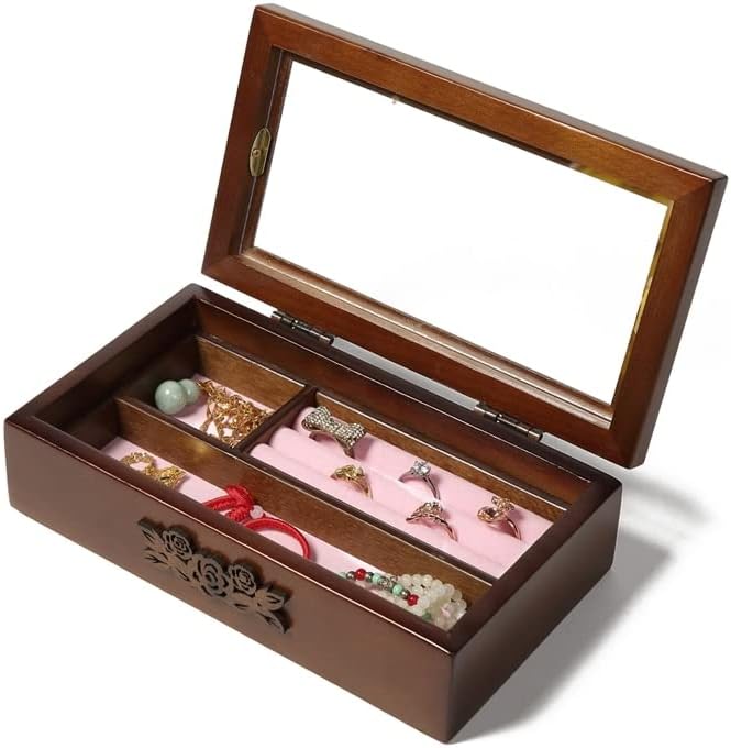 SEEWOODE AG205 Пръстен, копчета за Ръкавели Дисплей Подарък Кутия Боядисани Дървени Кутии за Бижута Организатор