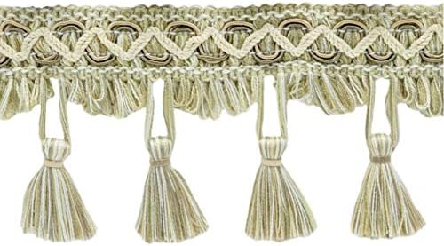 Дизайн Empress Scroll Gimp с дължина 2 1/2 инча (6 см), декоративни ресни с нащърбена пискюл (TFEMP3), Бежов