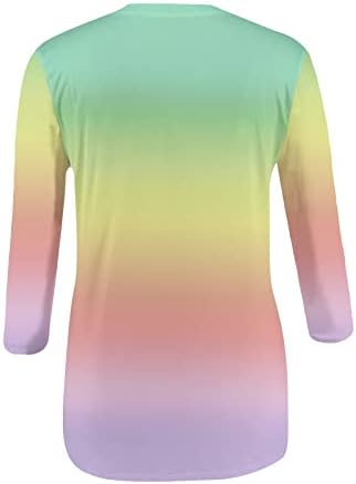 KCJGIKPOK/ Дамски Летни Тениски С 3/4 ръкав, Ежедневни Модни Тениски С Цветен Модел, Меки и Удобни Пуловери